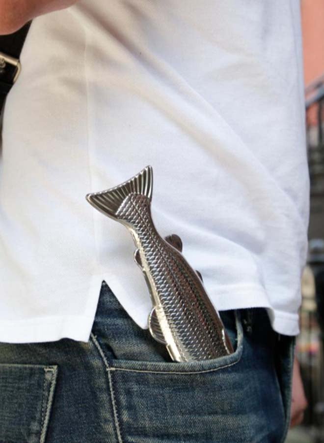 Fish Shaped Flask Silver
