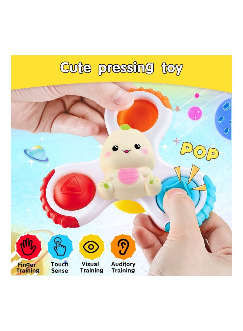 3PCS Suction Cup Pop-Up Fidget Spinner Toys for 1 2 3 Years Old, Sensory Toys for Toddlers, Early Education Toys, Birthday Gifts for Baby Boys Girls(Animal Style)