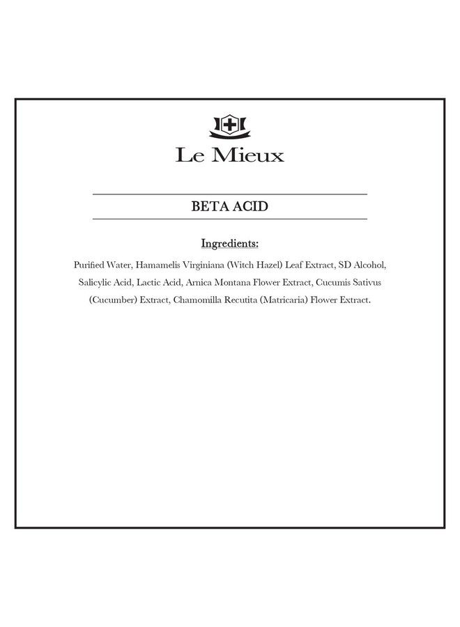 Beta Acid Salicylic & Lactic Acid Clarifying Solution Exfoliating Face Toner For Oily Blemish Prone Skin And Congested Pores (0.5 Oz / 15 Ml)