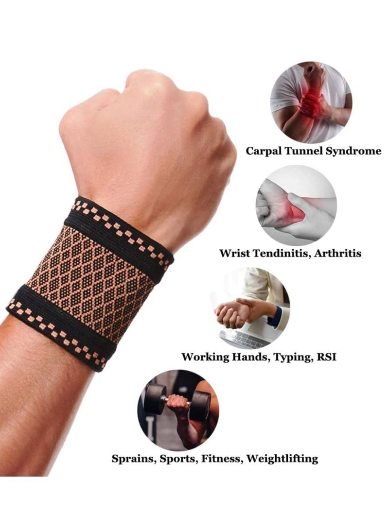 Copper Wrist Compression Sleeves, Elastic Wrist Support Sleeve Wrist Braces for Tendonitis Comfortable and Breathable for Arthritis, Tendonitis, Sprains, Workout, Wrist Support for Women and Men