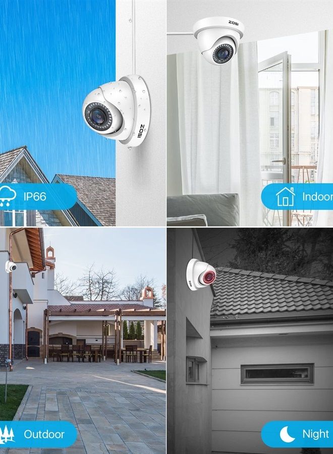 4 Pack 2.0MP HD 1080P Security Cameras Kit TVI/CVI/AHD Indoor Outdoor 80ft Day Night Vision CCTV Dome Home Cameras For 720P/1080N/1080P/5MP/4K HD-TVI AHD CVI Analog DVR Systems(White)