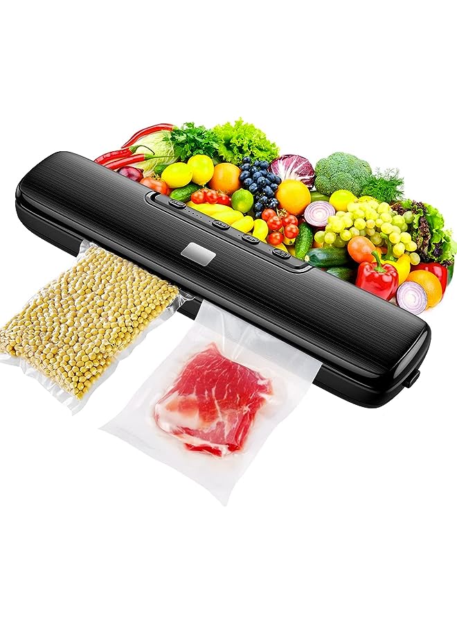 For Food Saver - Food-Vacuum-Sealer Automatic Air Sealing System For Food Storage Dry And Wet Food Modes Compact Design 12.6 Inch With 15Pcs Seal Bags Starter Kit (Black)