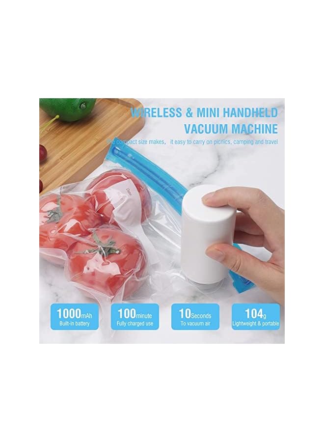 Handheld Vacuum Sealer Food Saver, Multifunctional 2 In 1 Electric Vacuum Sealer Compression & Inflatable Air Pump, Rechargeable Mini Food Vacuum Sealer With 3Pcs Reusable Sous Vide Bags
