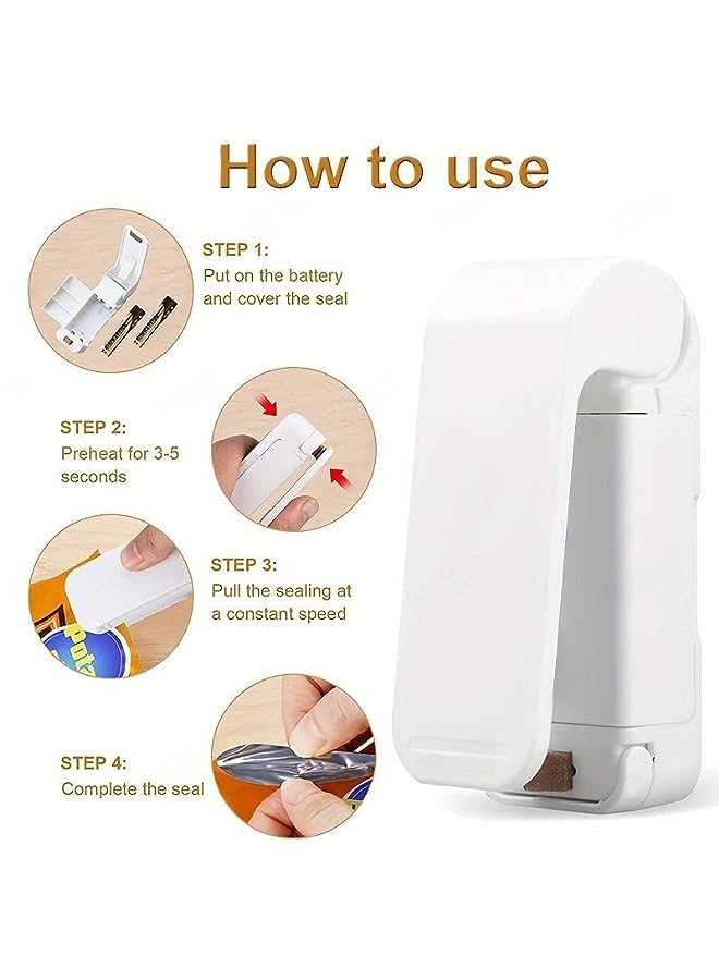 Mini Bag Sealer, Handheld Heat Vacuum Sealer, Portable Bag Resealer Machine For Plastic Bags Food Storage Snacks Freshness (2Xaa Batteries Included)