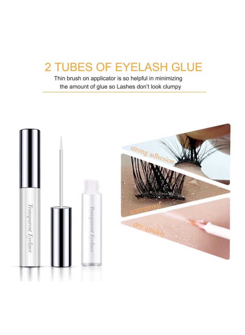 DIY Lash Extension Kit, 72 Clusters Volume Lashes Set Soft and Lightweight, C Curl 0.07mm 10-15mm Mixed DIY Eyelash Extension, at Home Lash Extensions Kit with Cluster Lashes Glue and Tweezers