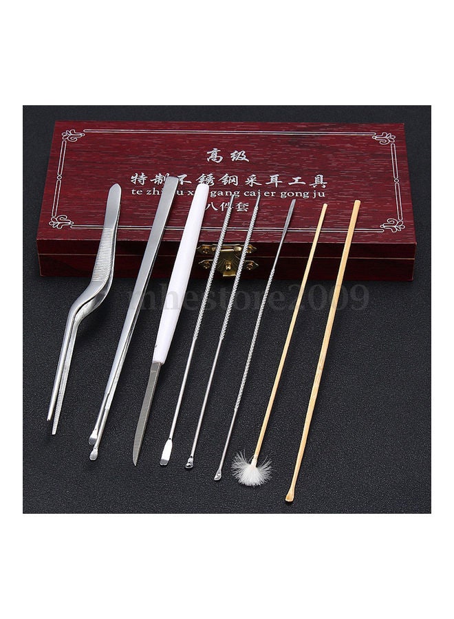 8-Piece Ear Pick Cleaning Set Black/Silver/White