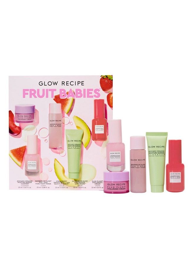 Fruit Babies Bestsellers Kit Mini Travel Size Beauty Essentials Avocado Foam Cleanser Niacinamide Dew Drops Serum Poretight Toner Salicylic Serum Hyaluronic Acid Cream (5 Count)