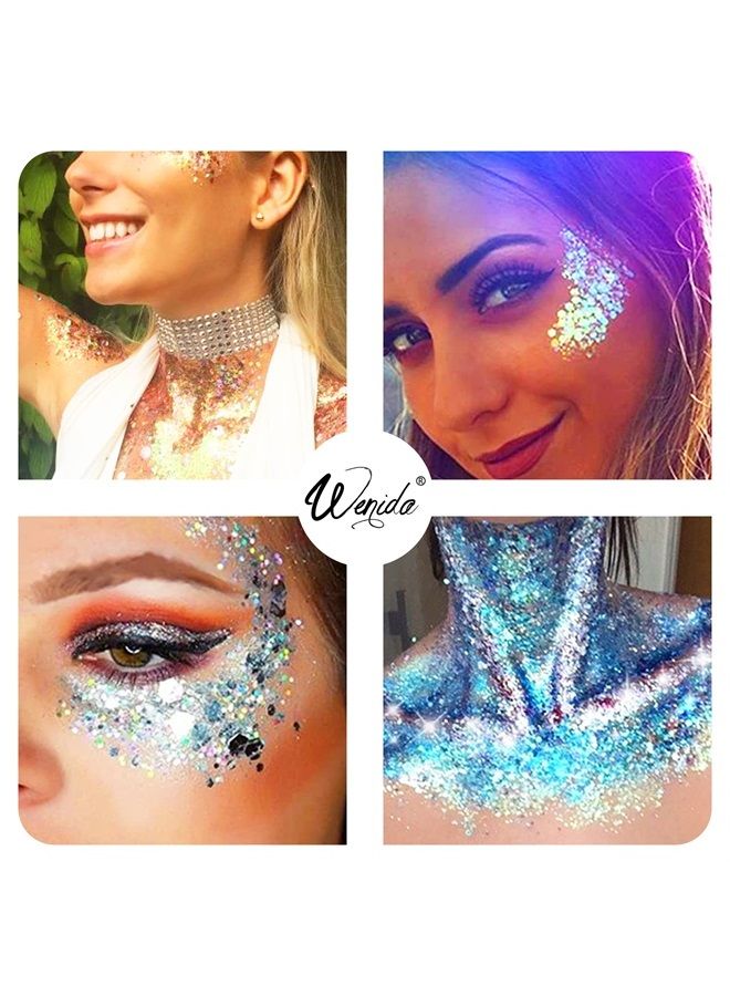 Body Glitter Wenida 9 Colors 190g Iridescent Ultra Sparkle Opal Chunky Glitter Cosmetic Festival Makeup Powder for Nail Hair Eye Face