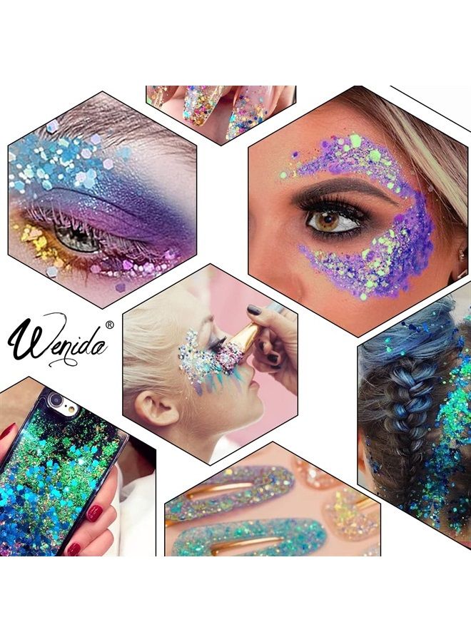 Body Glitter Wenida 9 Colors 190g Iridescent Ultra Sparkle Opal Chunky Glitter Cosmetic Festival Makeup Powder for Nail Hair Eye Face