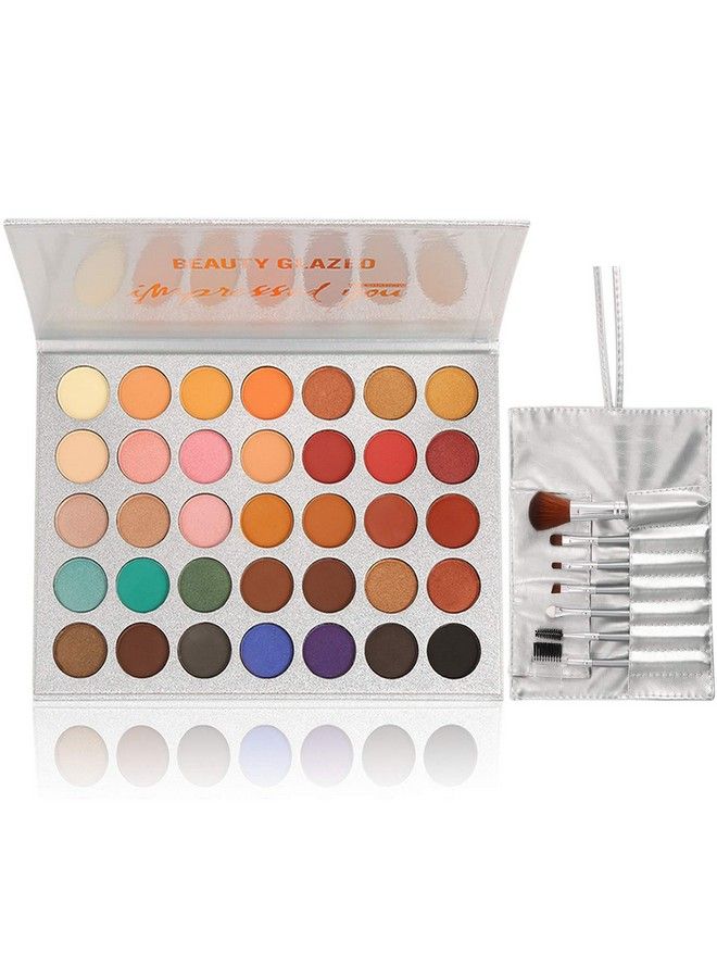 35 Colors Eyeshadow Palette With 7Pcs Makeup Brushes Set All In One Makeup Kit Matte Shimmer Pigmented Eye Shadow Pallete Waterproof Powder Natural Nude Naked Smokey