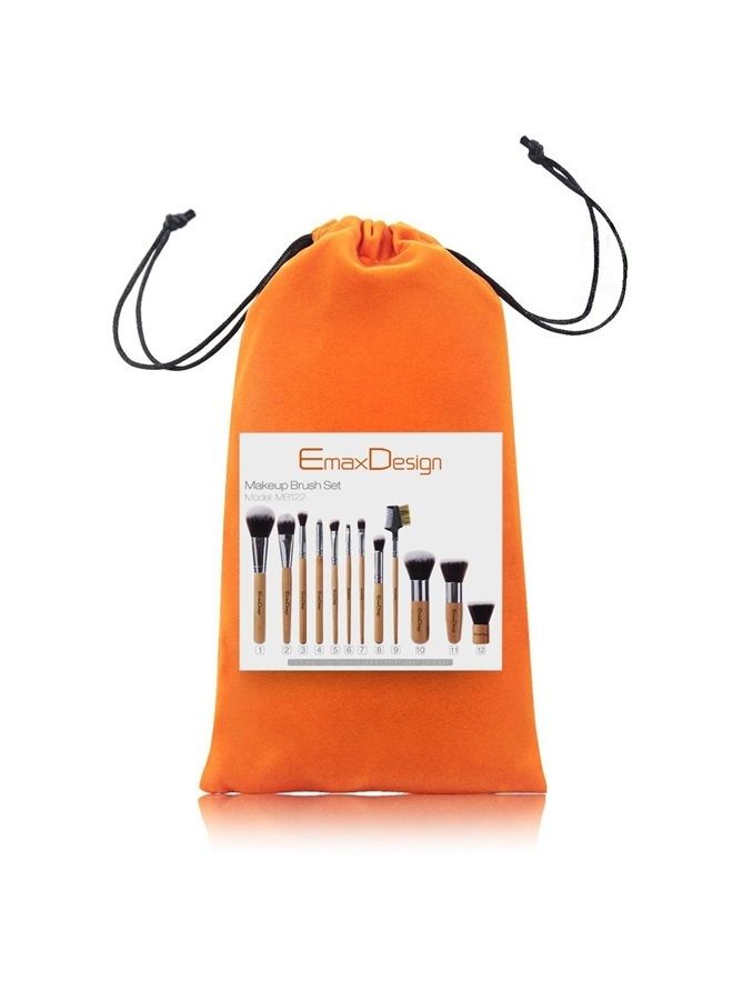12 Pieces Makeup Brush Set Professional Bamboo Handle Premium Synthetic Kabuki Foundation Blending Blush Concealer Eye Face Liquid Powder Cream Cosmetics Brushes Kit With Bag