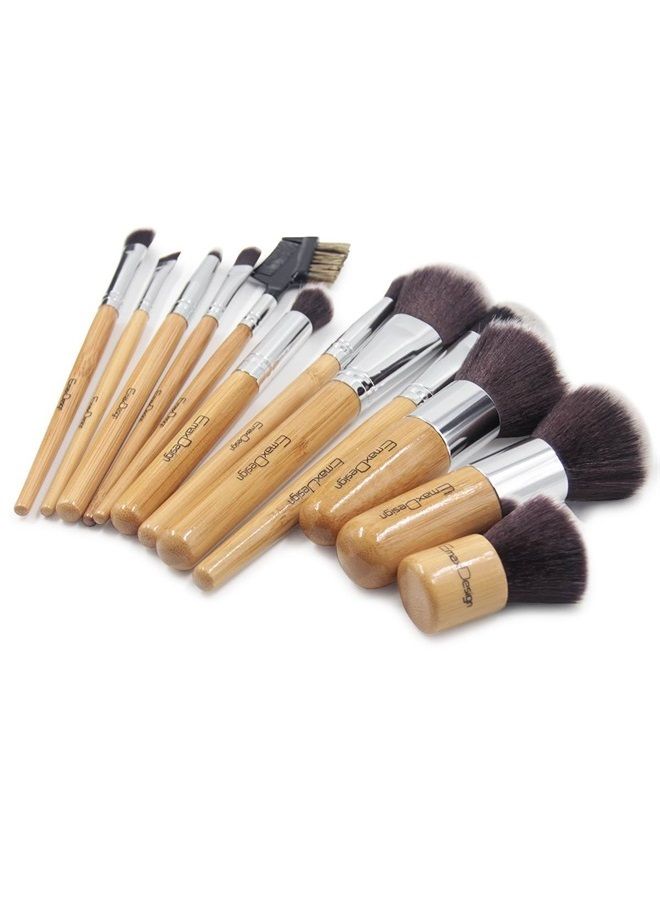 12 Pieces Makeup Brush Set Professional Bamboo Handle Premium Synthetic Kabuki Foundation Blending Blush Concealer Eye Face Liquid Powder Cream Cosmetics Brushes Kit With Bag
