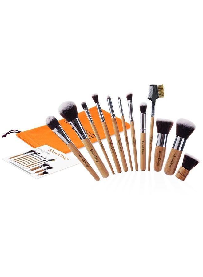 12 Pieces Makeup Brush Set Professional Bamboo Handle Premium Synthetic Kabuki Foundation Blending Blush Concealer Eye Face Liquid Powder Cream Cosmetics Brushes Kit With Bag
