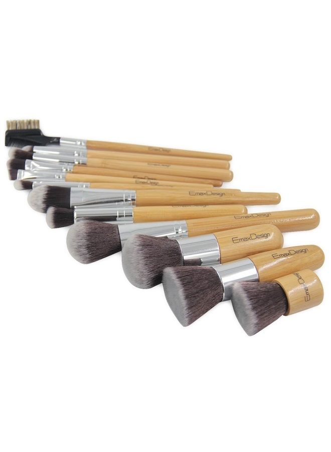 12 Pieces Makeup Brush Set Professional Bamboo Handle Premium Synthetic Kabuki Foundation Blending Blush Concealer Eye Face Liquid Powder Cream Cosmetics Brushes Kit With Bag