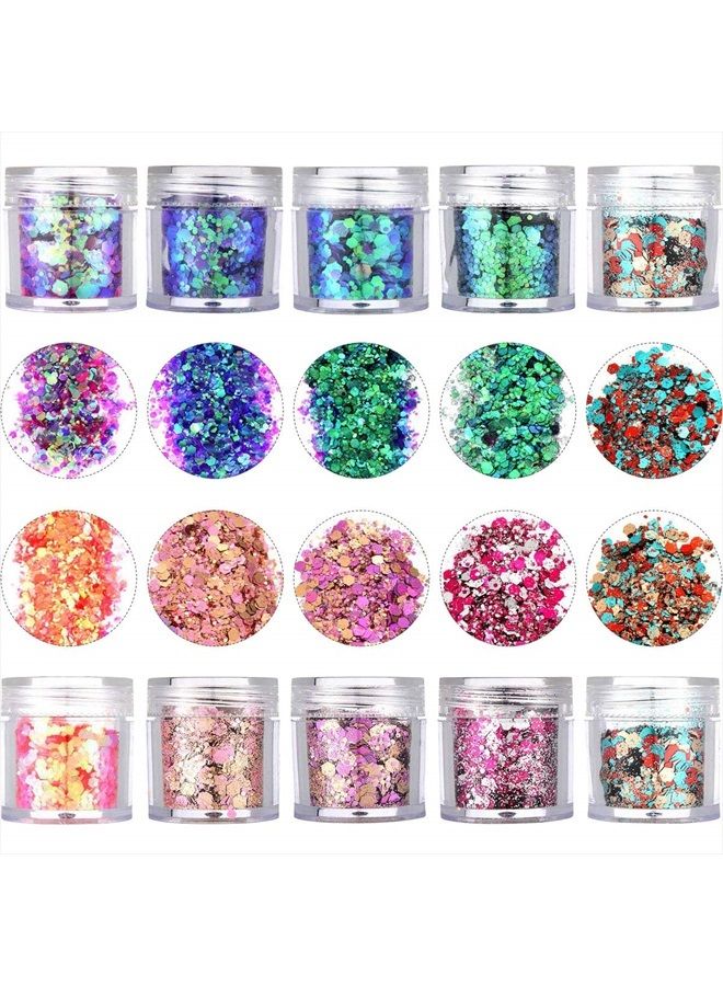 10 Boxes Chunky Glitter Makeup Set. Colorful Mixed Cosmetic Glitters Flakes for Eye Shadow Body Nail Face Lips Hair Iridescent Flakes Cosmetic Paillette Sparkles Slime Supplies Powder Sequins