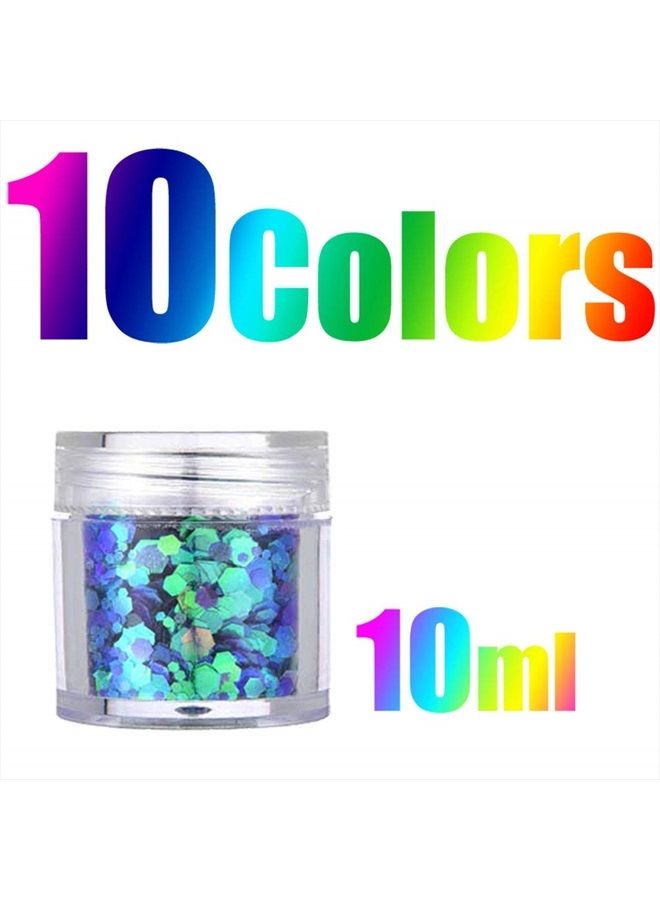 10 Boxes Chunky Glitter Makeup Set. Colorful Mixed Cosmetic Glitters Flakes for Eye Shadow Body Nail Face Lips Hair Iridescent Flakes Cosmetic Paillette Sparkles Slime Supplies Powder Sequins