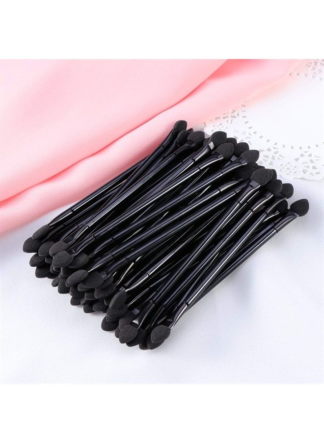 50 Pcs Dual Sides Eyeshadow Brush, Long Handle Double Ended Sponge Oval Tipped Eyeliner Brush Makeup Brush Tool