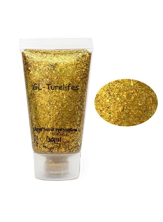 30ml Sequins Chunky Glitter Liquid Eyeshadow Glitter Body Gel Festival Glitter Cosmetic Face Hair Nails Makeup Long Lasting Sparkling Easy to Apply, Easy to Remove (#07 Gold)