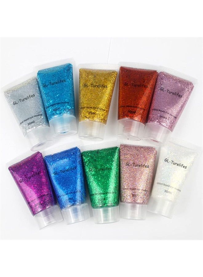 30ml Sequins Chunky Glitter Liquid Eyeshadow Glitter Body Gel Festival Glitter Cosmetic Face Hair Nails Makeup Long Lasting Sparkling Easy to Apply, Easy to Remove (#07 Gold)