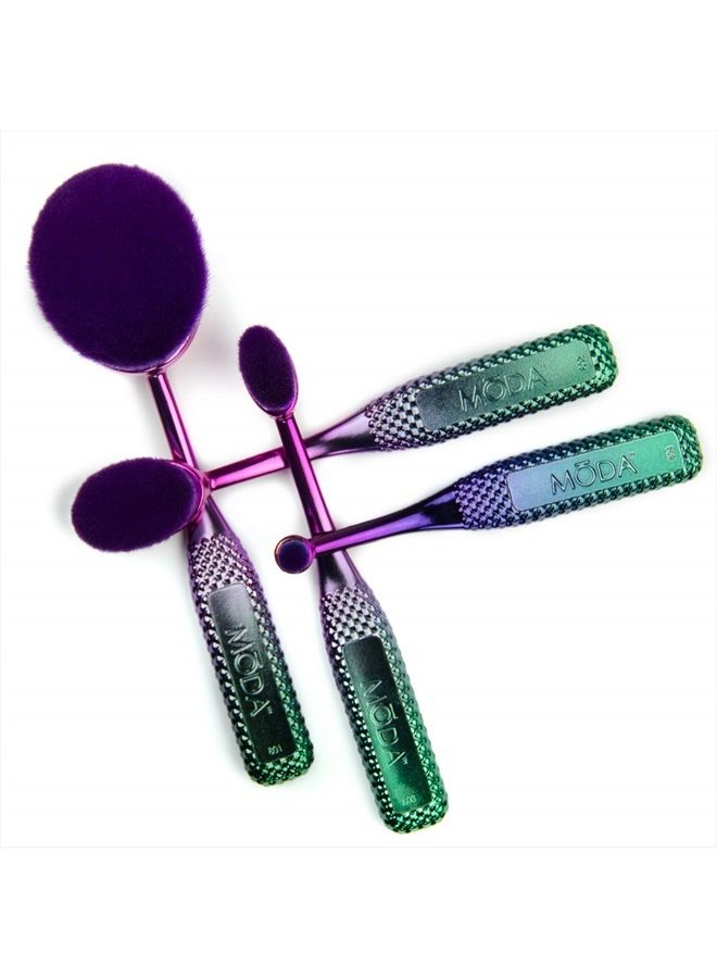 Full Size Face Perfecting 4pc Oval Makeup Brush Set, Includes - Foundation, Contour, Detail Contour, and Concealer Brushes (Prismatic)