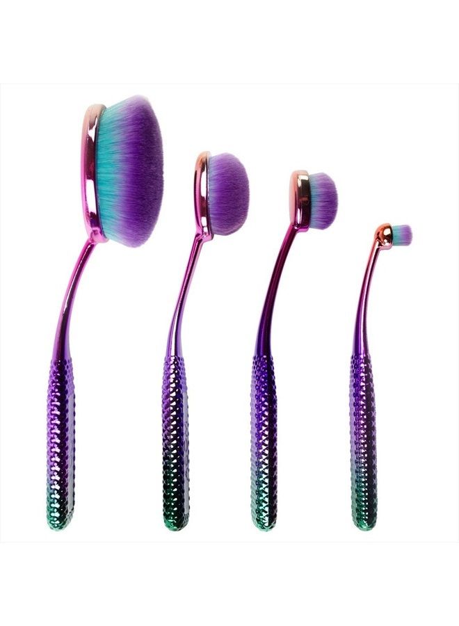 Full Size Face Perfecting 4pc Oval Makeup Brush Set, Includes - Foundation, Contour, Detail Contour, and Concealer Brushes (Prismatic)