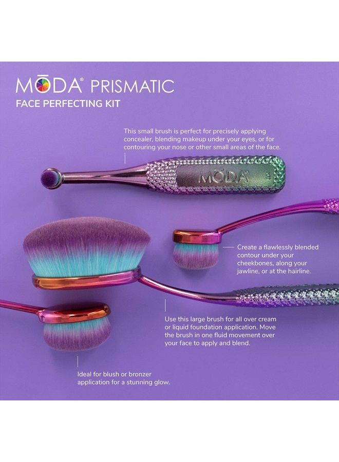Full Size Face Perfecting 4pc Oval Makeup Brush Set, Includes - Foundation, Contour, Detail Contour, and Concealer Brushes (Prismatic)
