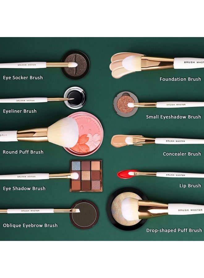 Makeup Brushes Set 10Pcs Professional Kabuki Foundation Eyeshadow Blush Blending Lip Full Face Cosmetic Kit W/Makeup Brush Set with Holder