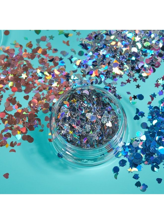 Holographic Glitter Shapes by Moon Glitter – 100% Cosmetic Glitter for Face, Body, Nails, Hair and Lips - 0.10oz - Set of 5 colours