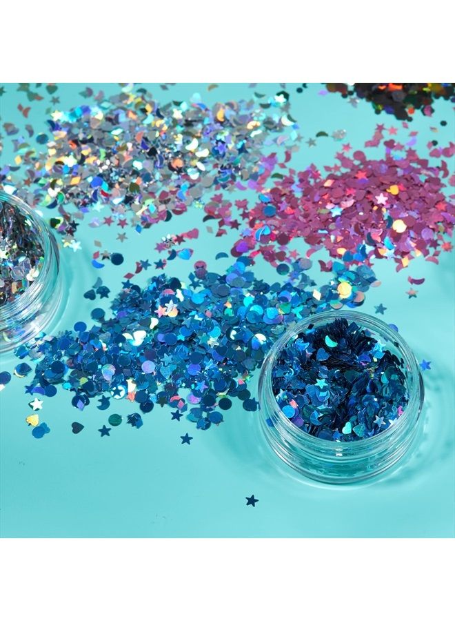 Holographic Glitter Shapes by Moon Glitter – 100% Cosmetic Glitter for Face, Body, Nails, Hair and Lips - 0.10oz - Set of 5 colours