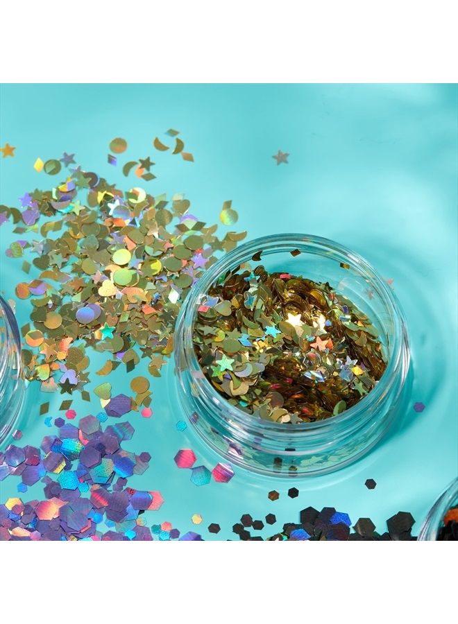 Holographic Glitter Shapes by Moon Glitter – 100% Cosmetic Glitter for Face, Body, Nails, Hair and Lips - 0.10oz - Set of 5 colours