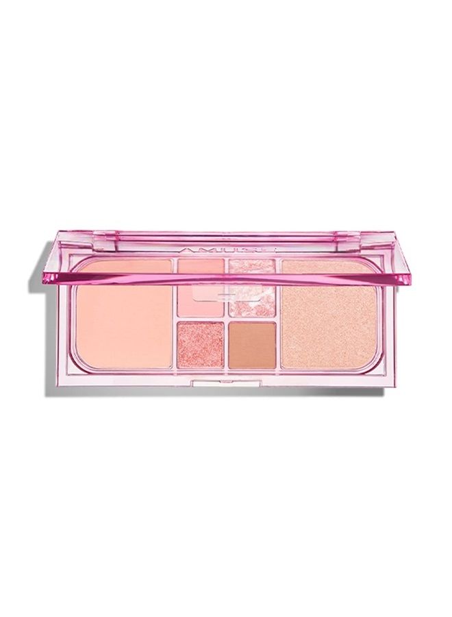 AMUSE Vegan Face All Palette Eyeshadow Blush Soft Matte Shimmer Contouring (02 PEACH GLOW)