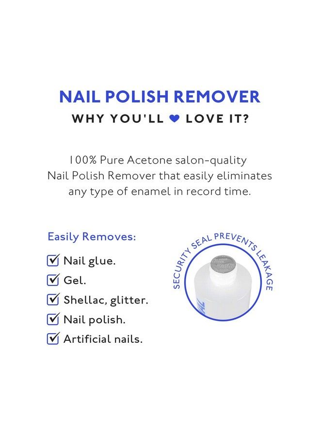 Acetone Nail Polish Remover 100 Percent Pure Acetone With Quick Effect And Ultrapowerful Formula For Removal Of Natural Glue Gel Acrylic Shellac & Artificial Fingernail 16 Fl Oz