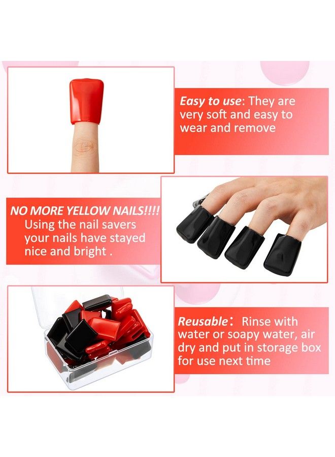 40 Pcs Tanning Finger Tips Uv Protection Nail Polish Protector For Fingers Protect Nails For Tanning Bed Soft Rubber Gel Polish Remover Caps Tips With A Clear Box Red Black