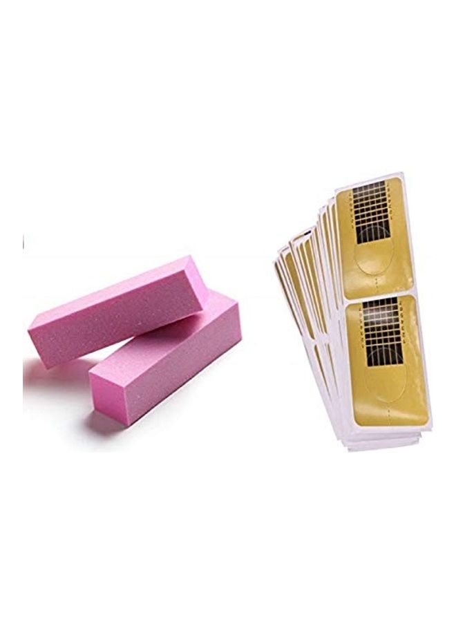 2-Piece Nail Buffer File And 20-Piece Nail Extension Sticker Pink/Yellow