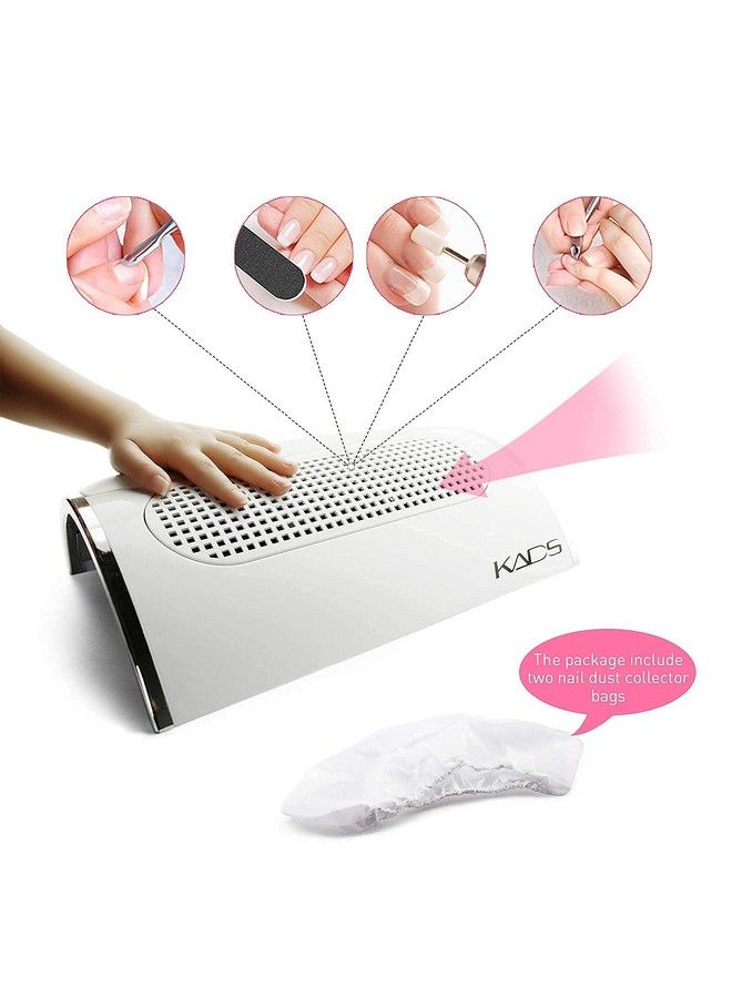 Nail Art Dust Suction Collector 3 Fans Powerful Strong Power Nail Dryer Tool With 2 Dust Collecting Bags (110V Us Plug)