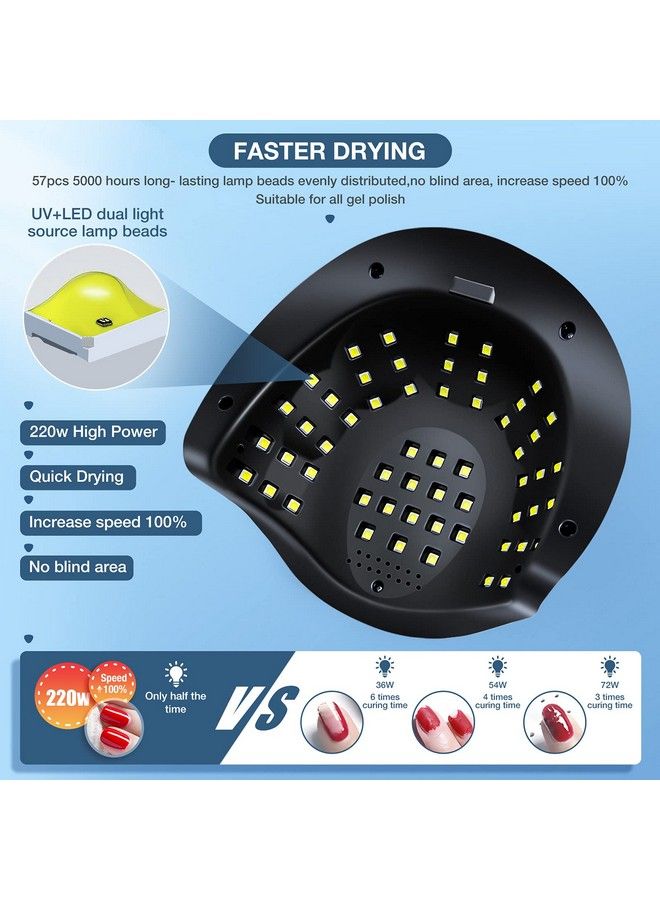 220W Uv Led Nail Lamp Uv Light Dryer For Nails Gel Polish With 57 Lamp Beads 4 Timer Setting & Lcd Touch Display Screen Auto Sensor Professional Nail Light
