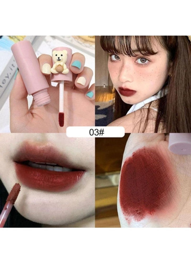 Matte Velvet Lip Gloss Velvet Fog Lip Muddy Texture Long Lasting Non-Stick Cup Waterproof Feminine Lipstick for Lips and Cheeks Cute Bear Beauty Makeup