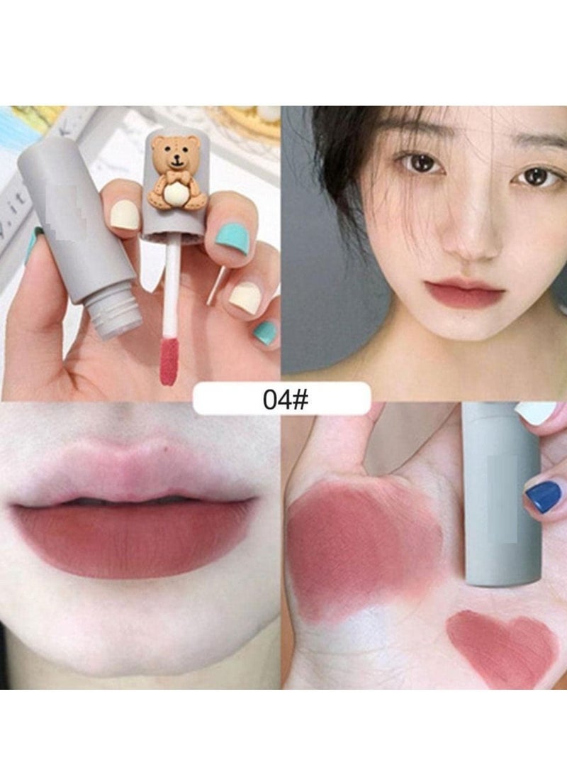 Matte Velvet Lip Gloss Velvet Fog Lip Muddy Texture Long Lasting Non-Stick Cup Waterproof Feminine Lipstick for Lips and Cheeks Cute Bear Beauty Makeup