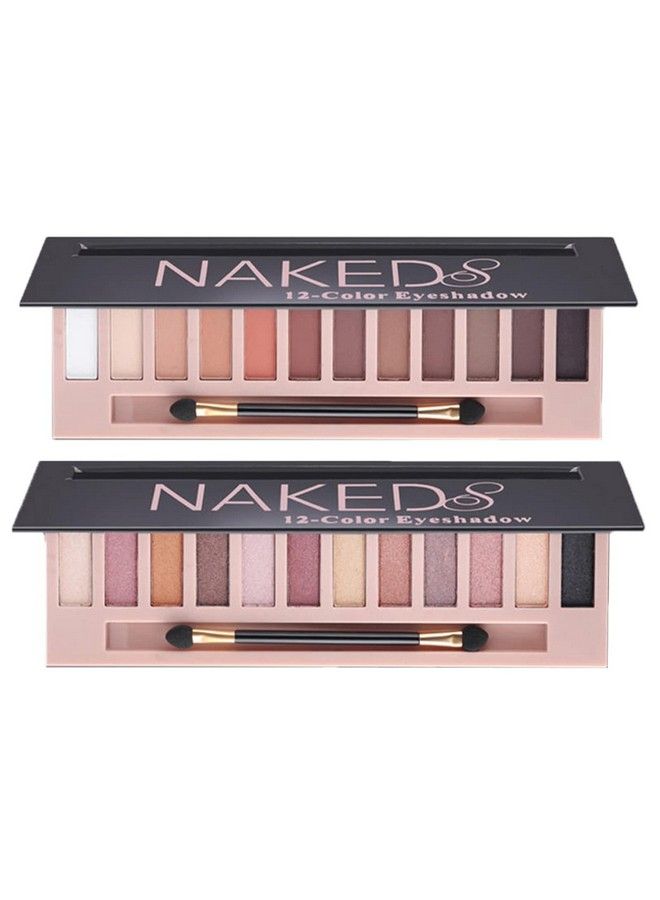 2 Pack 12 Colors Makeup Nude Colors Eyeshadow Palette Natural Nude Matte Shimmer Glitter Pigment Eye Shadow Pallete Set Waterproof Smokey Professional Beauty Makeup Kit (2 Pcs)