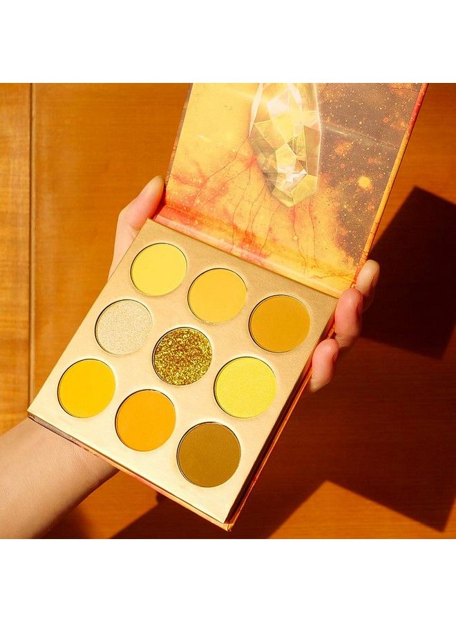 Eyeshadow Palette 9 Colors Gemstone Shadow Palette Highly Pigmented Mattes Shimmers Naked Smokey Glitter Cream Colorful Powder Blendable Long Lasting Waterproof Makeup PaletteYellow