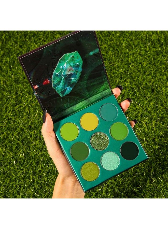 Eyeshadow Palette 9 Colors Gemstone Shadow Palette Highly Pigmented Mattes Shimmers Naked Smokey Glitter Cream Colorful Powder Blendable Long Lasting Waterproof Makeup PaletteGreen