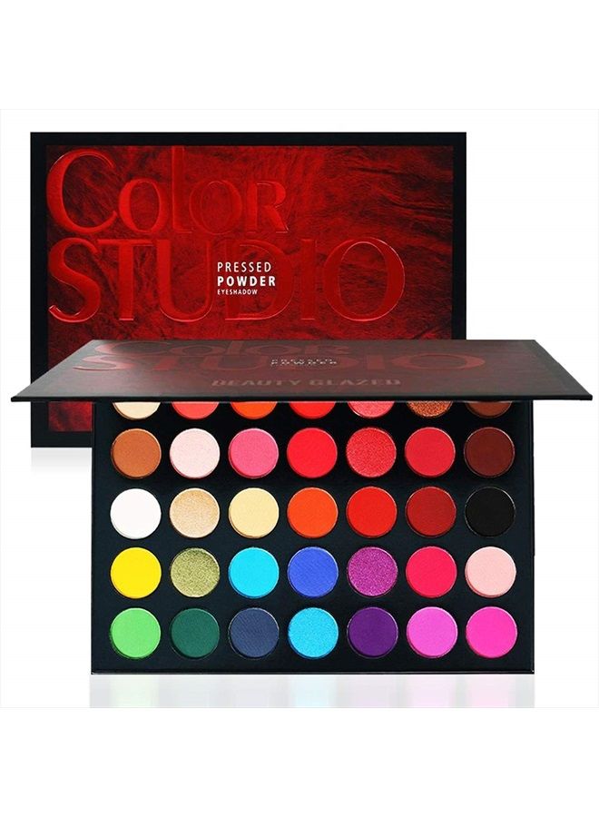 35 Color Studio Eyeshadow Palette for Halloween Makeup, Pop Makeup Inner Artist Matte Shimmer Luminous Velvet Texture Pressed Colors Powder Creamy Eye Shadow Blendable Natural Makeup Palette