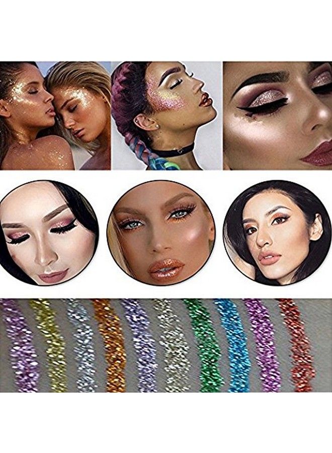 10 Colors Liquid Glitter Eyeliner Metallic Shimmer Glitter Eyeshadow Pigment Eyebrown Shimmer Waterproof Face Lips Art For Party Festival Makeup