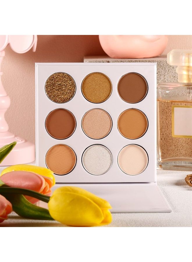 Brown Eyeshadow Palette Nude Natural Matte Shimmer Glitter 9 Colors,Highly Pigmented Waterproof Warm Eye Shadows Pallet, Naked Earth Tones Makeup Palettes, Easy to Blend for Beginners…