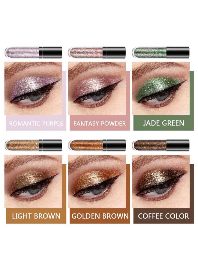 6 Pcs Purple Green Liquid Glitter Eyeshadow Makeup KitSilver Gold Colorful Liquid Glitter Eyeliner Shimmer Eye Makeup PaletteLongwearing QuickDrying sombras liquidas brillantes para ojos