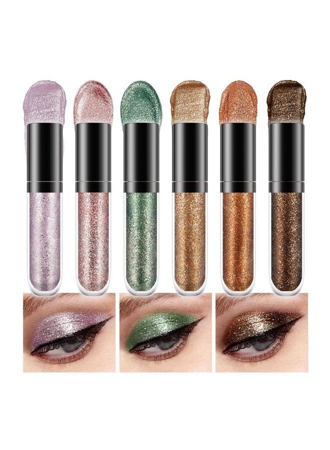 6 Pcs Purple Green Liquid Glitter Eyeshadow Makeup KitSilver Gold Colorful Liquid Glitter Eyeliner Shimmer Eye Makeup PaletteLongwearing QuickDrying sombras liquidas brillantes para ojos