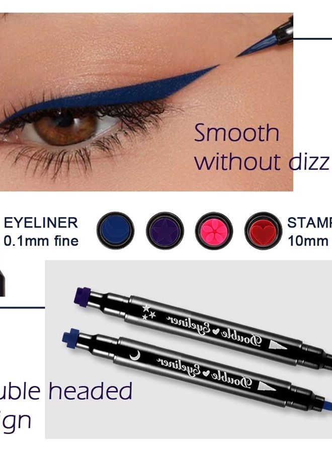 4Pcs Double-head Liquid Stamp Eyeliner Pencil, 5 in 1 Pink Flowers Red Heart Blue Moon Purple Star Shapes Face Stamps Makeup Colorful Waterproof Slim Gel Felt Tip High Pigment Liquid Eyeliner & Seal