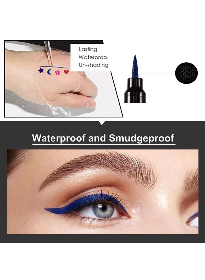 4Pcs Double-head Liquid Stamp Eyeliner Pencil, 5 in 1 Pink Flowers Red Heart Blue Moon Purple Star Shapes Face Stamps Makeup Colorful Waterproof Slim Gel Felt Tip High Pigment Liquid Eyeliner & Seal