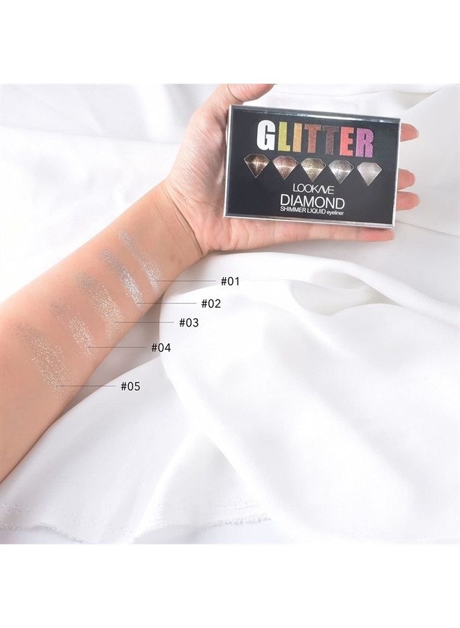 Glitter Liquid Eyeliner Set, 5 Colors/Pack Metallic Shimmer Pigment Liquid Eye Liner Pen, Diamond Waterproof Long Lasting Colorful Eyeshadow Makeup Set for Women Girls (5pcs)