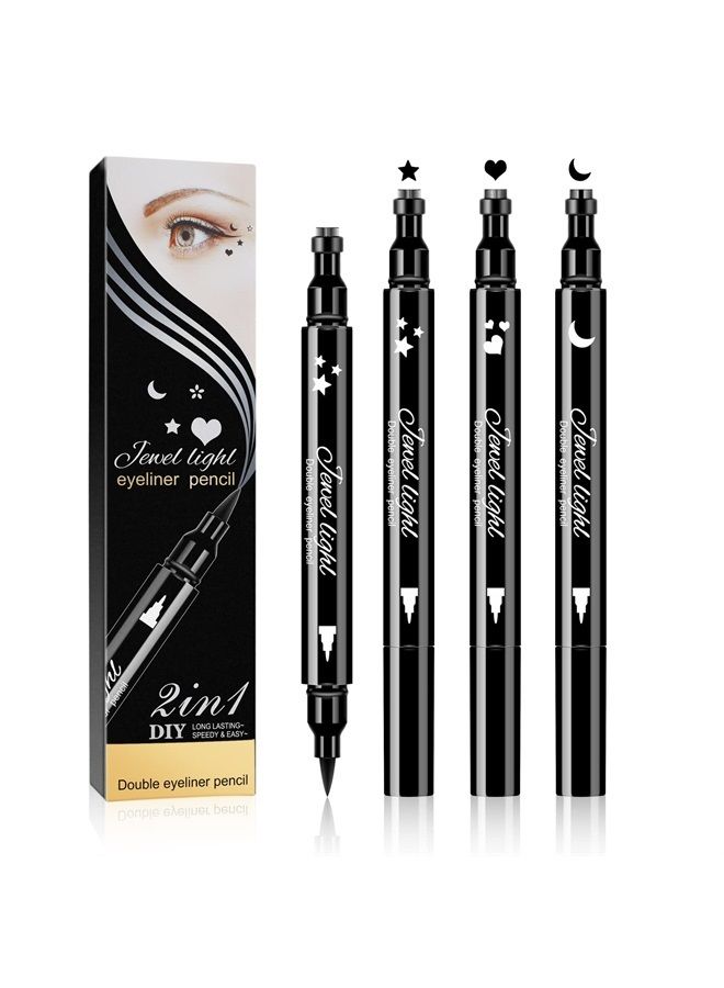 3 Pcs Double-sided Liquid Eyeliner Pen,with Eye Makeup Stamp Super Slim Gel Felt Tip High Black Pigment,Waterproof Smudgeproof Long Lasting Eyeliner Eye Tattoo Makeup Tool-Set A